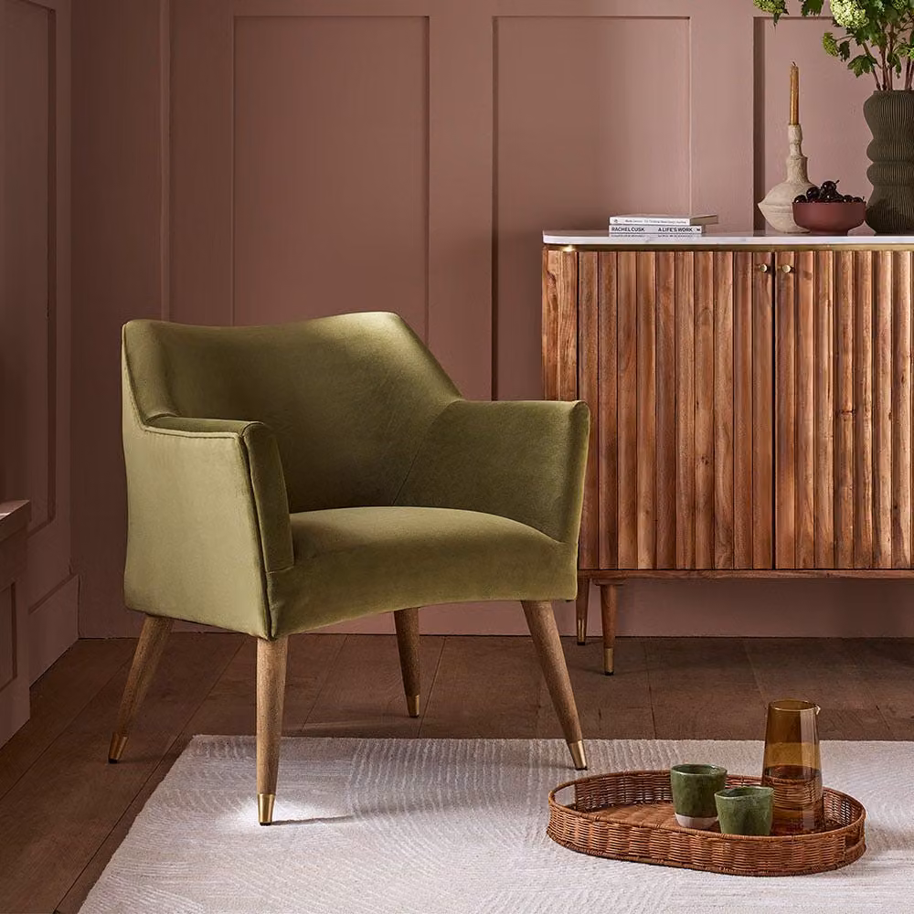Atkin and Thyme Astoria Modern Tub Armchair in Green Velvet