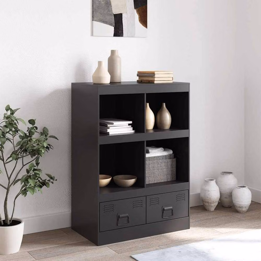 Berkfield Home Matt Black Steel Highboard W/D/H: 67 x 39 x 95 cm – 3