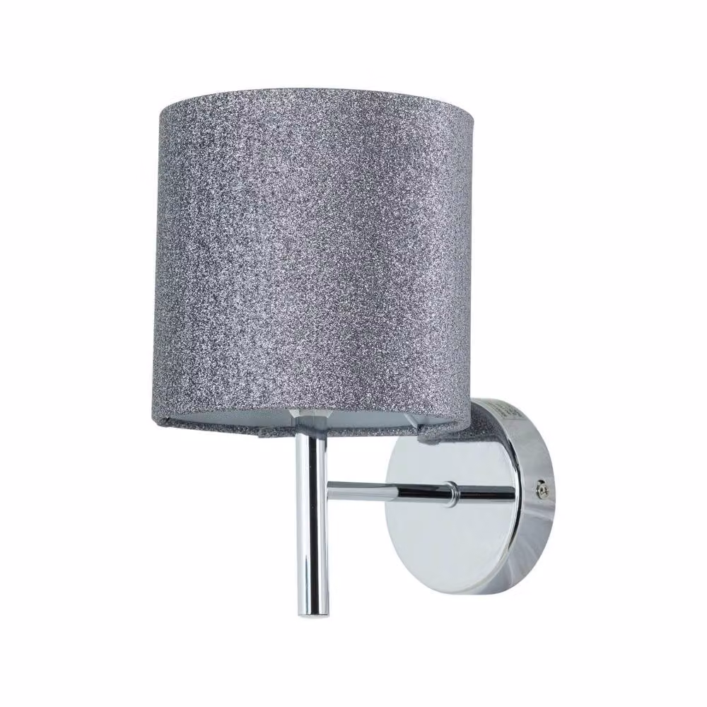 First Choice Lighting Brea Set of 2 Chrome Wall Lights with Silver Fabric Shades – 2