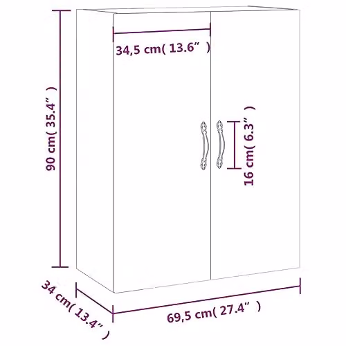 vidaXL Modern Wall Mounted Storage Cabinet in Smoked Oak, W/D/H: 90.0 x 34.0 x 69.5 cm – 3