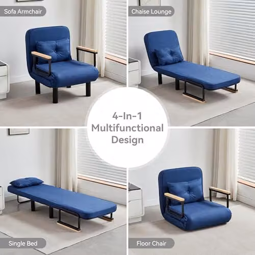 MCC Direct 4-in-1 Folding Single Sofa Bed and Convertible Lounge Sleeper Chair in Blue – 4