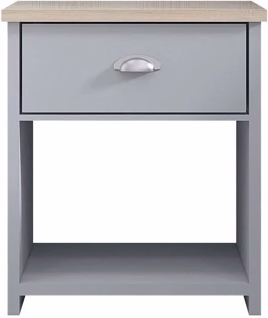 ERGOVEXA Grey Bedside Lamp Table with Oak Effect Top and One Drawer – 1
