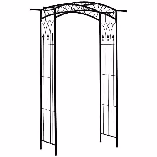Outsunny Metal Garden Arch Arbor for Climbing Plants and Wedding Decor, Black, W: 130 cm, H: 211 cm