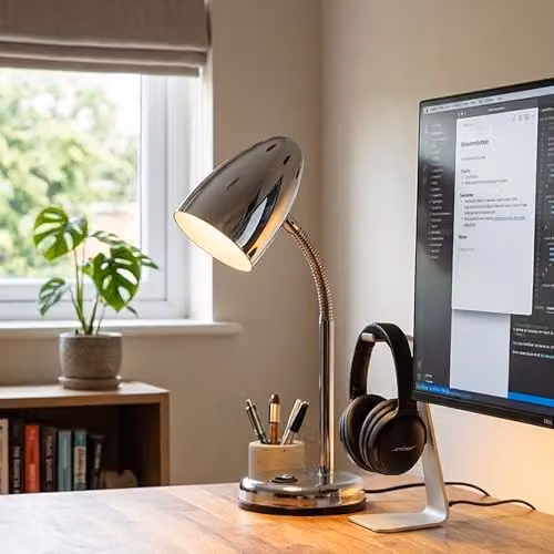 Orsina Adjustable Chrome Desk Lamp in Silver for Reading and Task Lighting – 2