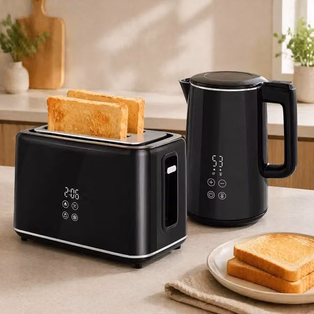 STILVORA Kettle and Toaster Set with LED Display in Black