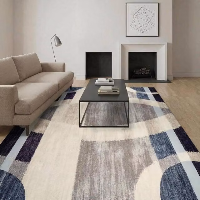 MCC Direct Modern Abstract Rectangular Microfibre Rug in Blue, W: 200 cm, D: 280 cm – 1