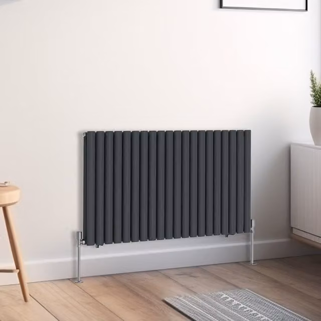 Right Radiators Oval Double Panel Horizontal Radiator in Anthracite, H: 60 cm, W: 118 cm, D: 60 cm