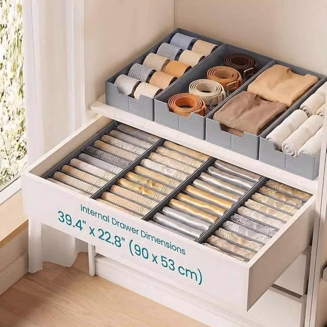 The Bazaarist Set of 4 Foldable Drawer Organisers with Dividers, Light Grey – 1