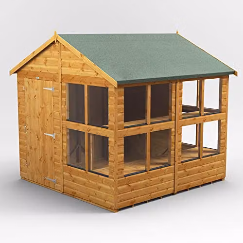 Powersheds Premium Apex Wooden Potting Greenhouse in Brown with 12mm Extra Thick Timber and Toughened Glass