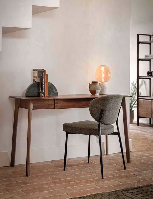 Gallery Direct Madrid Mid-Century Single Pedestal Writing Desk in Brown Wood Finish