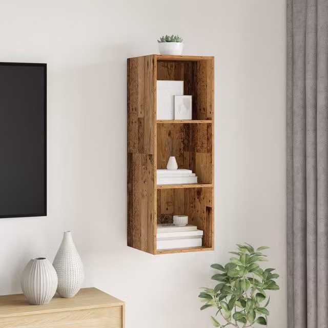 Berkfield Home TV Cabinet with Shelf in Brown Old Wood, W/D/H: 37 x 37 x 107 cm – 1