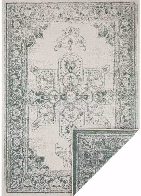 Reversible Borbon Green Floral Indoor and Outdoor Woven Rug, Width: 200 cm