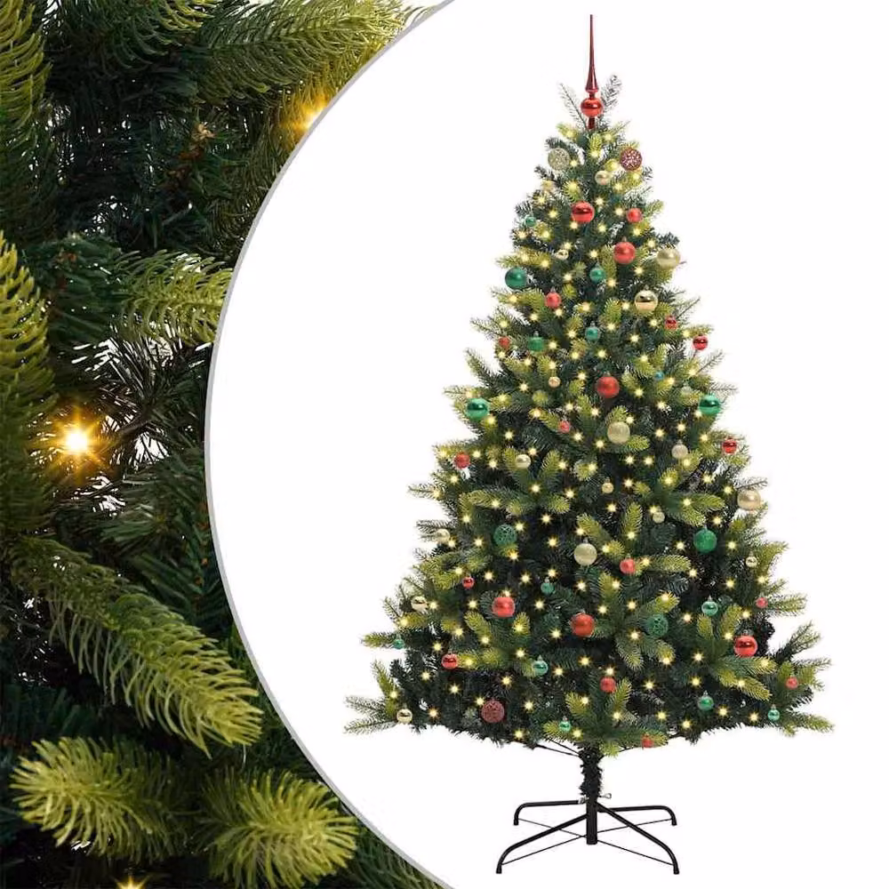 Berkfield Home Artificial Hinged Christmas Tree with 300 LEDs, Green, Height: 210 cm – 2