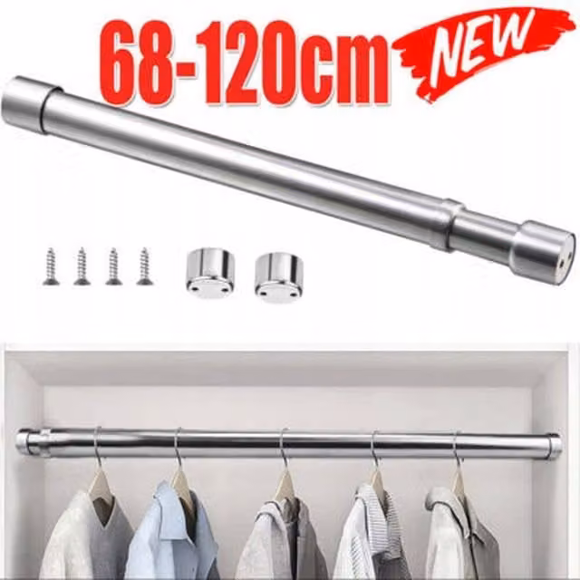 NESTLUNE Stainless Steel Wardrobe Rail and Fittings in Silver, W/D/H: 100 x 15 x 15 cm