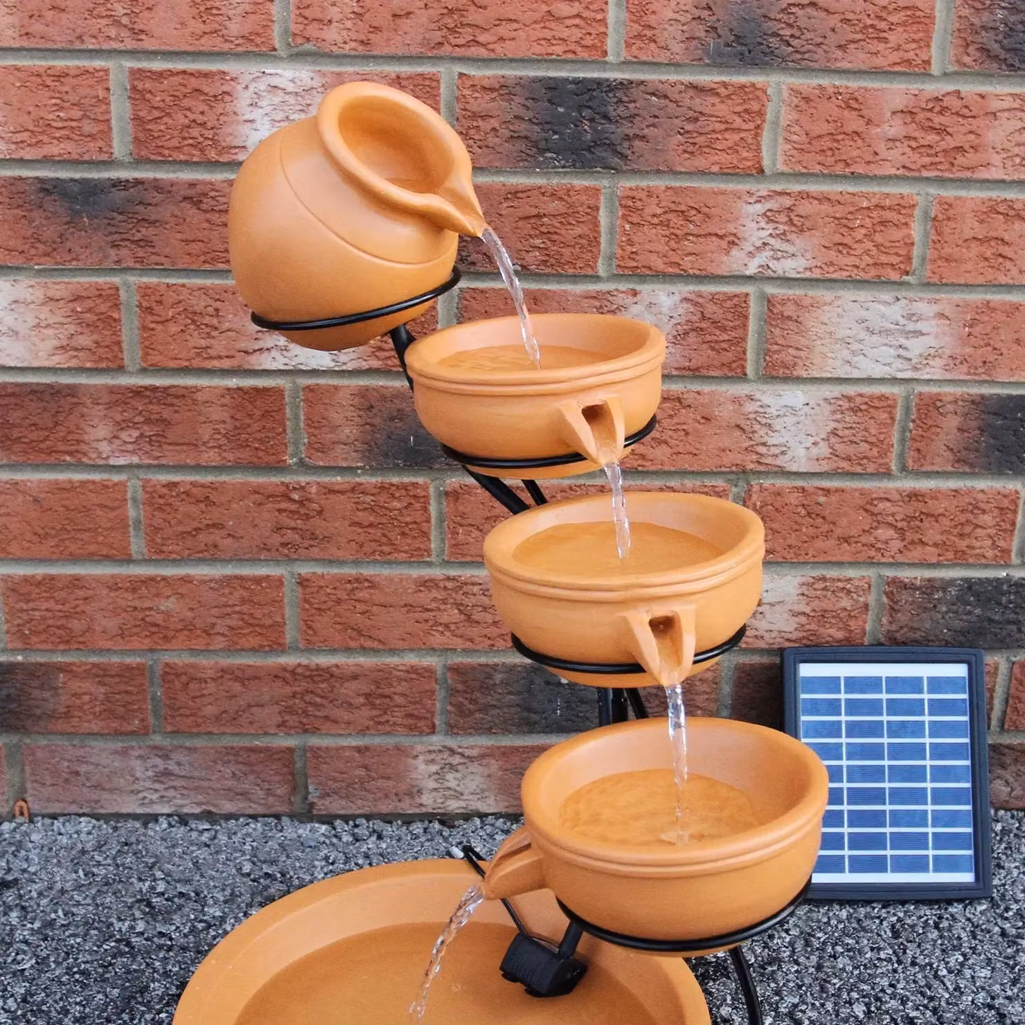 Monstershop Orange Terracotta 4 Tier Spilling Bowls Solar Water Feature – 2
