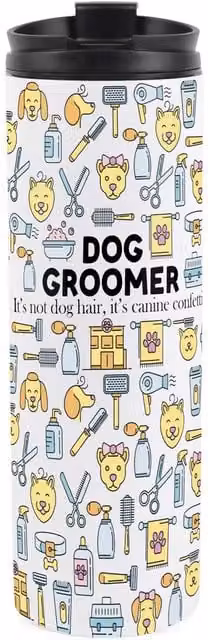 Purely Home Novelty Dog Groomer Travel Flask Reusable Stainless Steel Tumbler, Multicoloured and White
