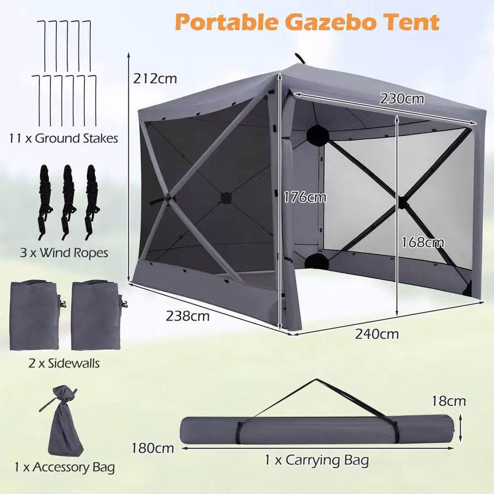 Hinsinc Grey 4 Sided Pop Up Hip Roof Gazebo Tent, W: 240 cm, D: 240 cm, H: 212 cm – 2