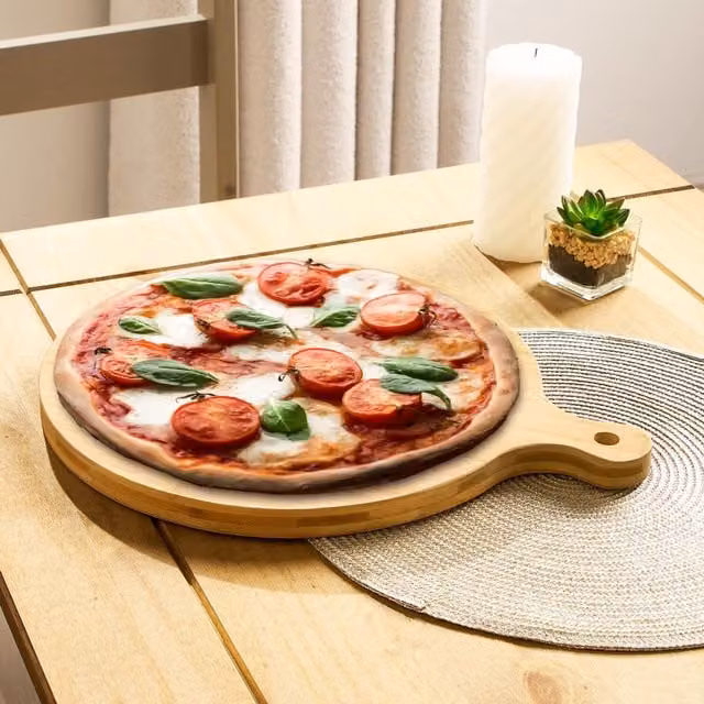 OHS Solid Brown Round Bamboo Wood Pizza Board