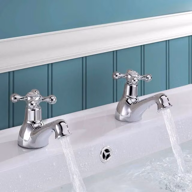 FLAVORA Stratford Chrome Basin Tap Pair with Pop-Up Waste in Metallic Silver