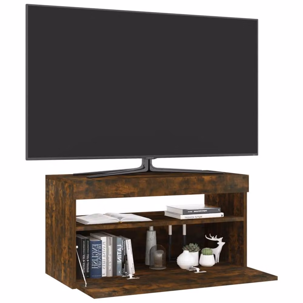 Berkfield Home Modern TV Cabinet with LED Lights in Smoked Oak Brown, W/D/H: 75 x 35 x 40 cm – 3
