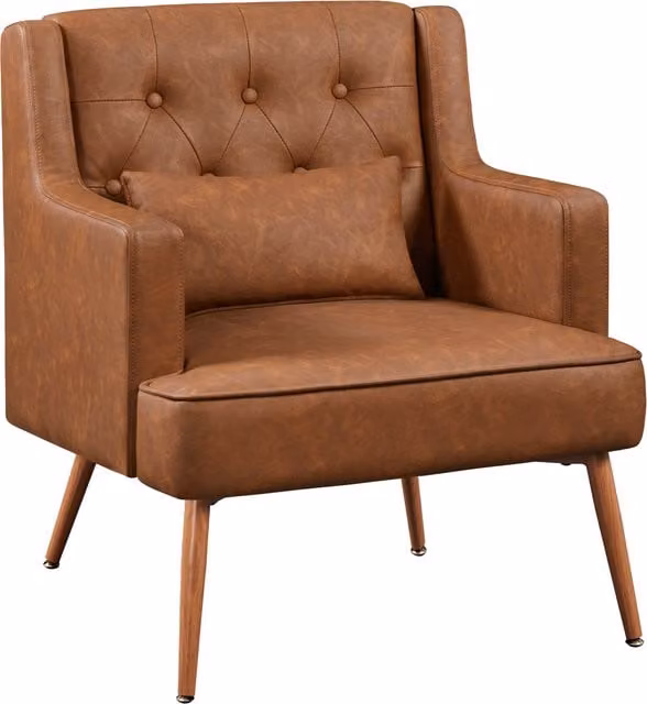 Yaheetech Mid-Century Brown Faux Leather Accent Armchair with Armrests