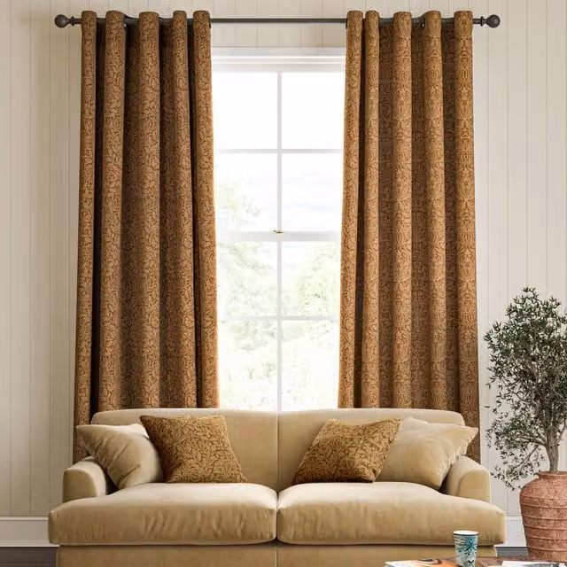William Morris Acorn Made To Measure Blackout Cotton Eyelet Curtains in Russet