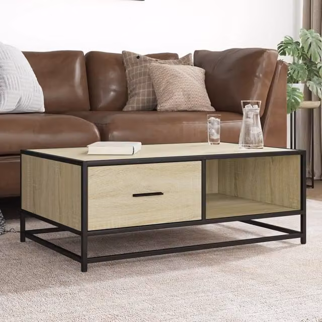 Berkfield Home Sonoma Oak Coffee Table in Brown, W/D/H: 90 x 57 x 35 cm