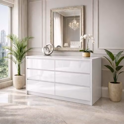 Harmin High Gloss Handleless 6 Drawer Chest of Drawers in White W/D/H: 120 x 40 x 75 cm