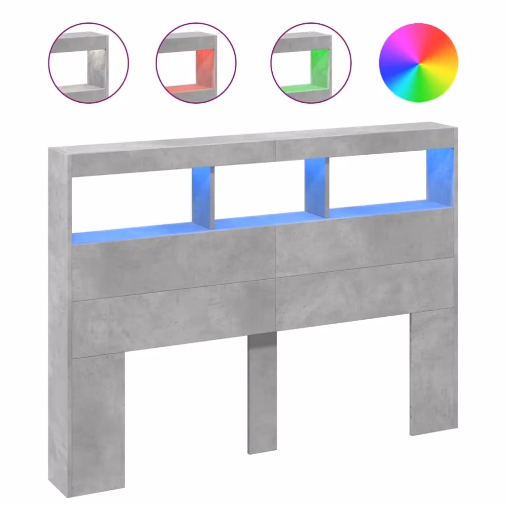 Berkfield Home Modern Wall-Mounted Headboard Cabinet with LED Lighting and USB Charging Port in Matt Concrete Grey, W: 140 cm, D: 17 cm, H: 102 cm – 1