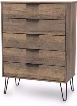 Welcome Hong Kong Mid Century 5 Drawer Chest of Drawers in Black and Brown