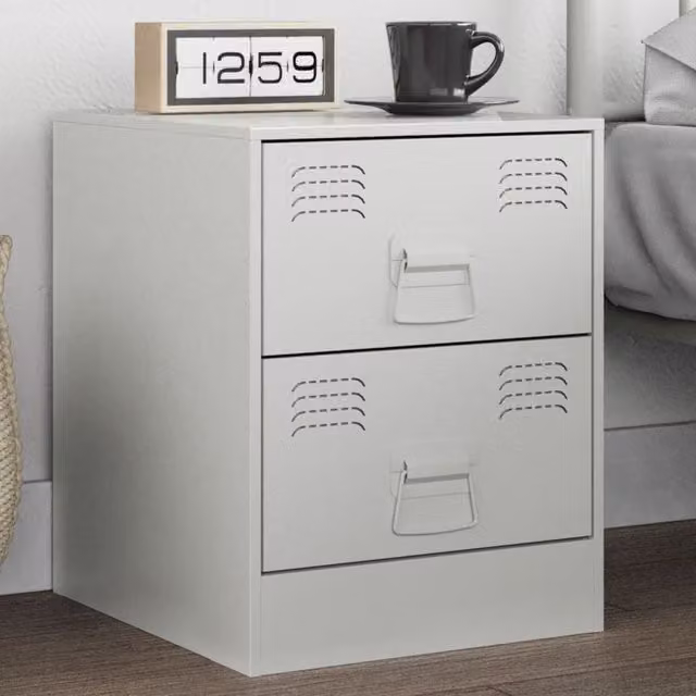 Berkfield Home White Metal Bedside Cabinet W: 34.5 cm, D: 39 cm, H: 44 cm – 1