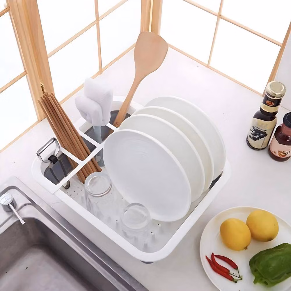 NESTLUNE Large Grey and White Collapsible Dish Drainer with Cutlery Holder, W: 100 cm, D: 60 cm – 2