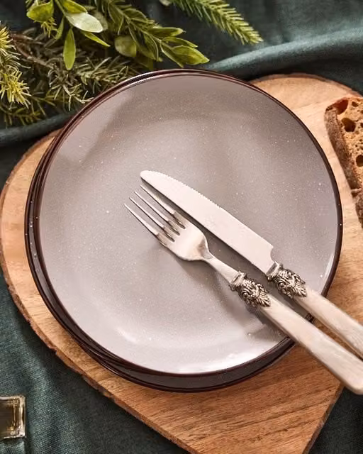 Dibor Set of 4 Grey Stoneware Dinner Side Plates, Diameter: 20 cm