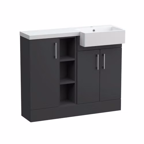 Balterley Wichnor Modern 3 Door Freestanding Combination Vanity Basin Unit with Open Shelves and Soft Close Doors, Grey, W: 100 cm – 4