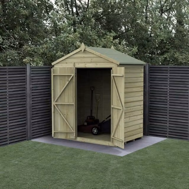 Forest Garden Shiplap Apex Garden Shed in Green and Brown, W/D/H: 182.88 x 121.92 x 16.5 cm