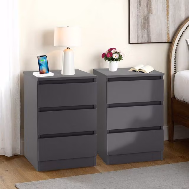 Seconique Malvern Pair of 3 Drawer Bedside Cabinets in Grey – 1