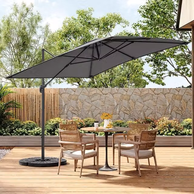 Livingandhome 2.5m Cantilever Garden Parasol Umbrella in Light Grey with UPF 30 Protection