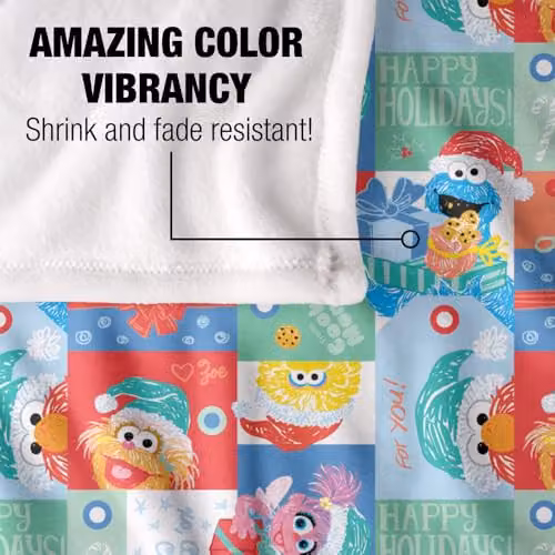 LOGOVISION Sesame Street Happy Holiday Squares Pattern Super Soft Silky Feel Fleece Blanket, Multicolour – 2