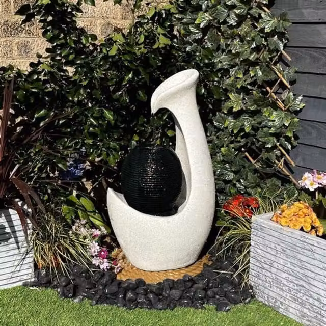 Tranquility Marion Solar Powered Cascade Water Feature in Grey and White – 1