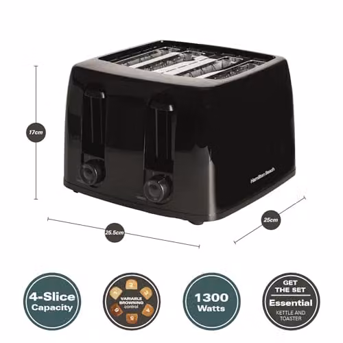 Hamilton Beach Essentials 4 Slice Toaster, 1300W, Black – 2