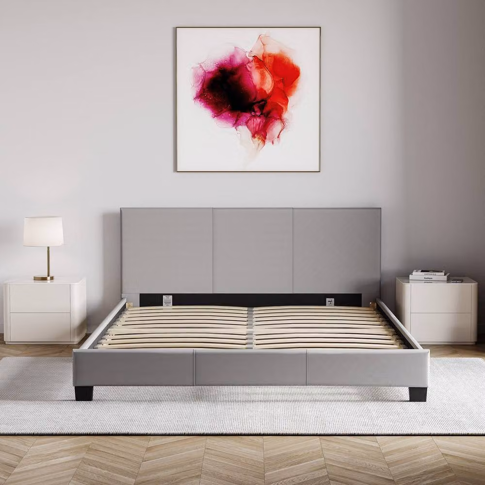 HD Designs Lisbon Double Upholstered Faux Leather Bed Frame with Storage in Grey, 140 x 200 cm – 4