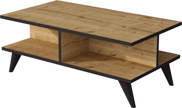 Destina Home LTD Mid-Century Rectangular Coffee Table with Storage Shelves in Black, Orange or Brown