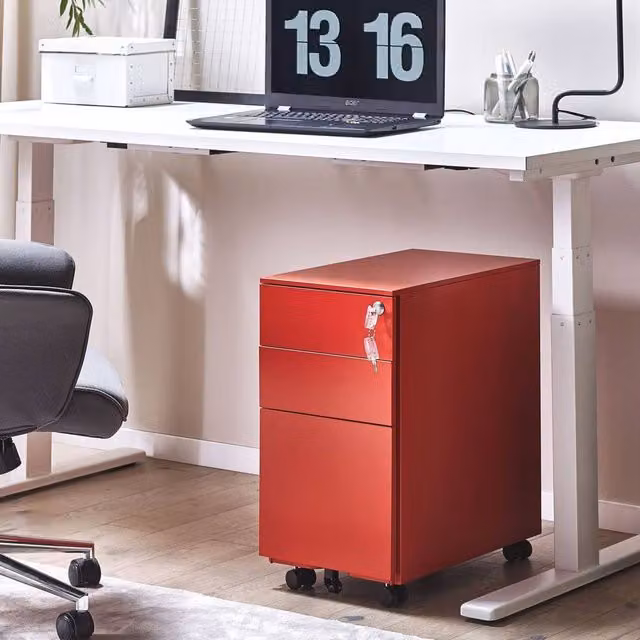Wyld and Coco Red Metal Storage Cabinet with 3 Lockable Drawers and Castors – 1
