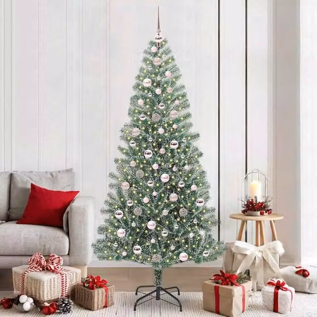 Berkfield Home Snow Flocked Artificial Christmas Tree with LED Lights, Green, Height: 210 cm – 1