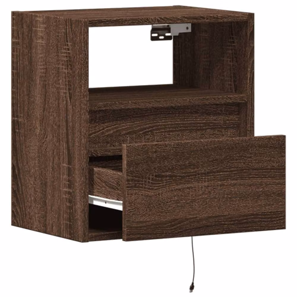 Berkfield Home Set of 2 Wall-mounted Bedside Cabinets with Integrated LED Lights in Brown Oak – 4