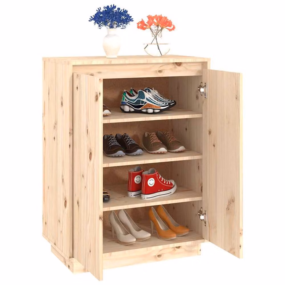 Berkfield Home Solid Wood Pine Shoe Cabinet in Beige, W/D/H: 60 x 35 x 80 cm – 3