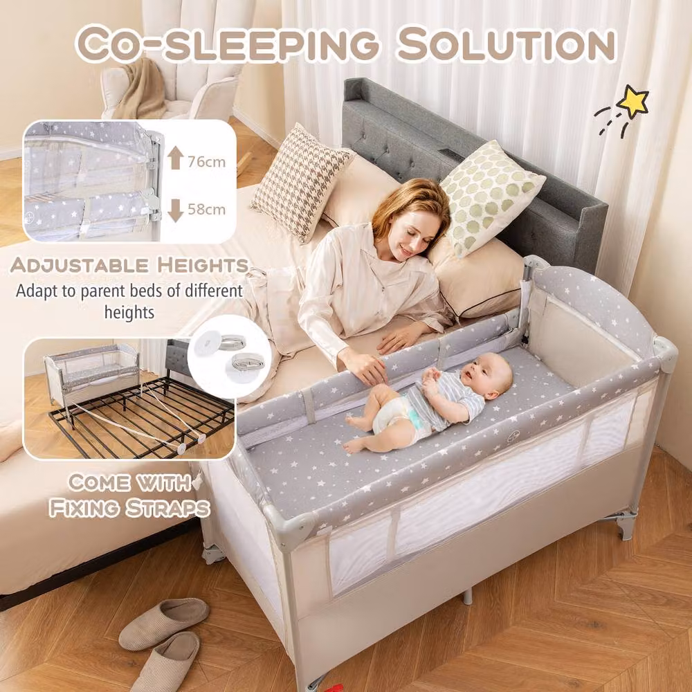 CASART Pack & Play Foldable Baby Nursery Center with Diaper Changing Table in Beige – 2