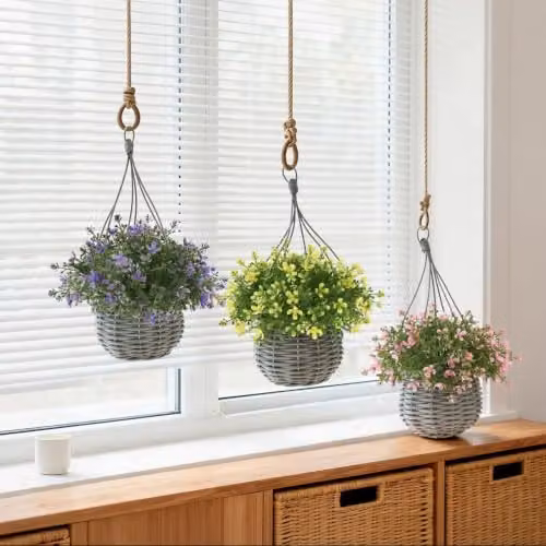 Ark Mat 2 Pack UV Resistant Artificial Floral Hanging Baskets in Pink, Diameter: 34 cm – 2