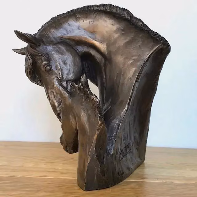 Animal Crackers Horse Mare and Foal Heads Sculpture in Solid Cold Cast Bronze by David Geenty, W/D/H: 17.5 x 14.0 x 17.5 cm – 3