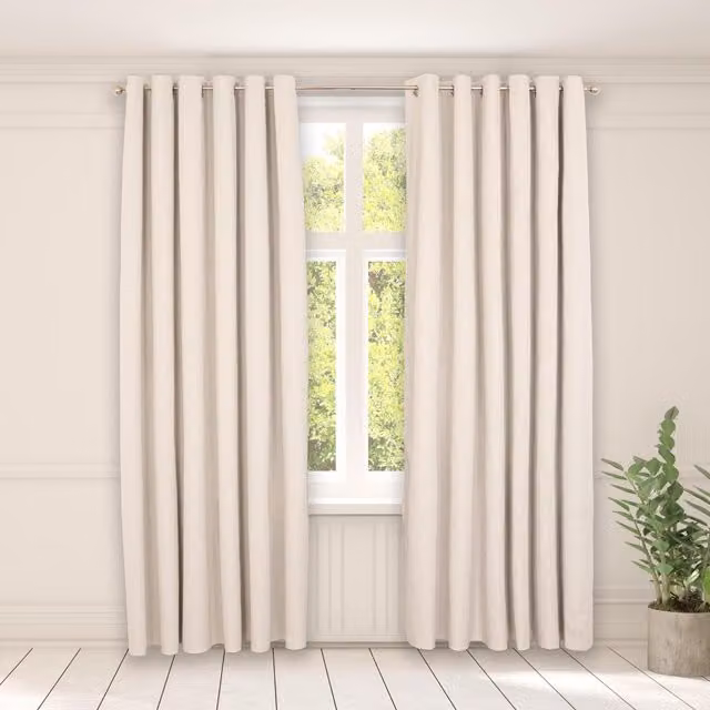 OHS Pair of Plain Blackout Eyelet Curtains in Beige and Yellow, Width: 137 cm